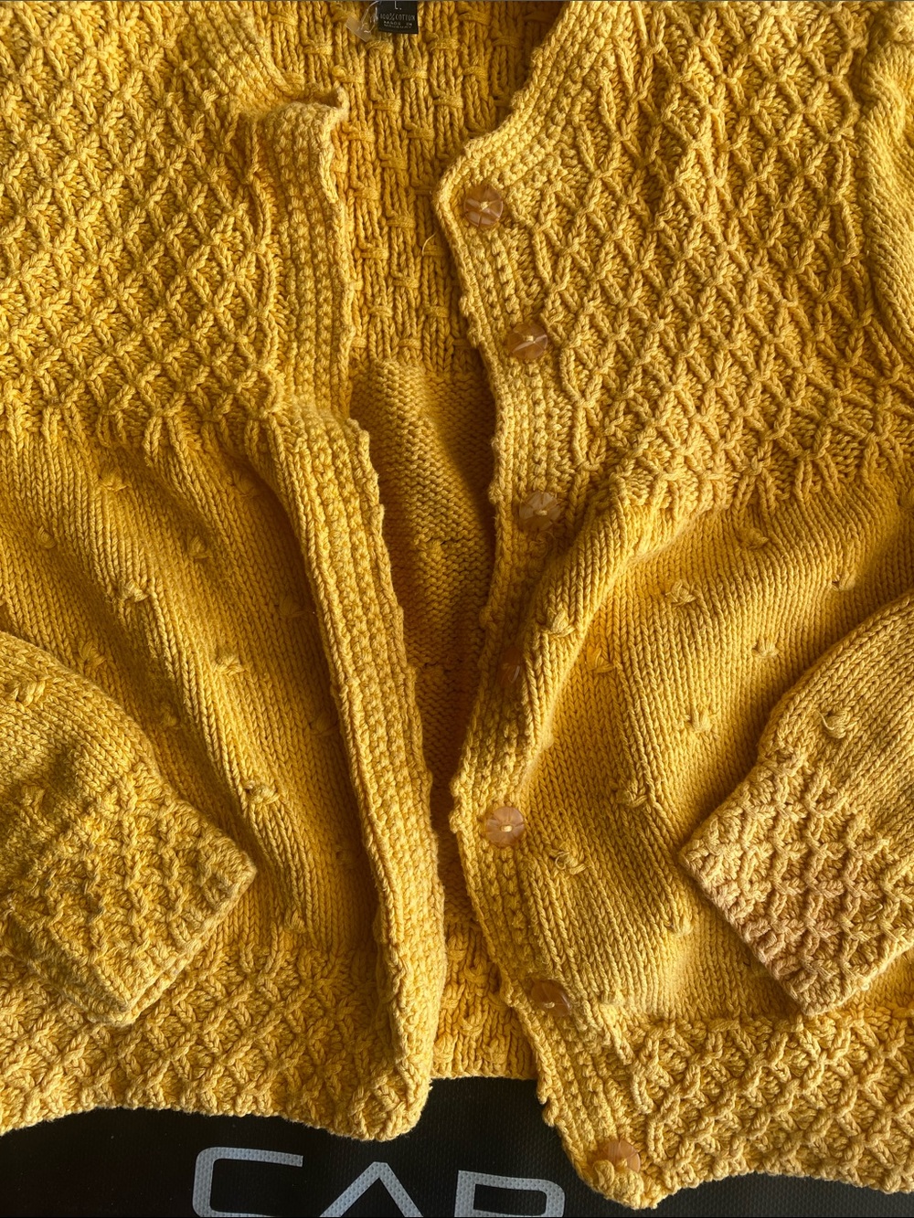 Allen Solly Mustard Yellow Textured Knit Cardigan - Picture 4 of 7